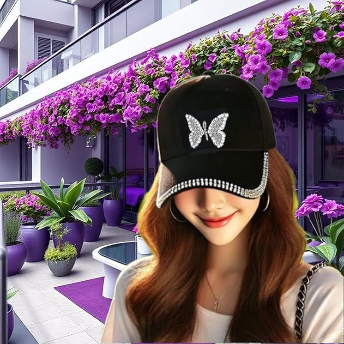 Girls Cotton Baseball Cap with Butterfly Design